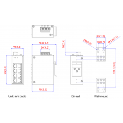 Switch przemysłowy Ethernet niezarządzalny, 8 portów, CETU-0800